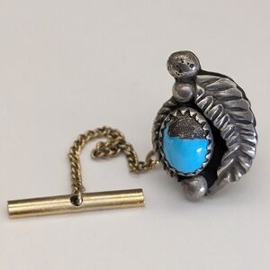 Vintage Sterling Silver Navajo Native American Natural Turquoise Leaf Tie Track